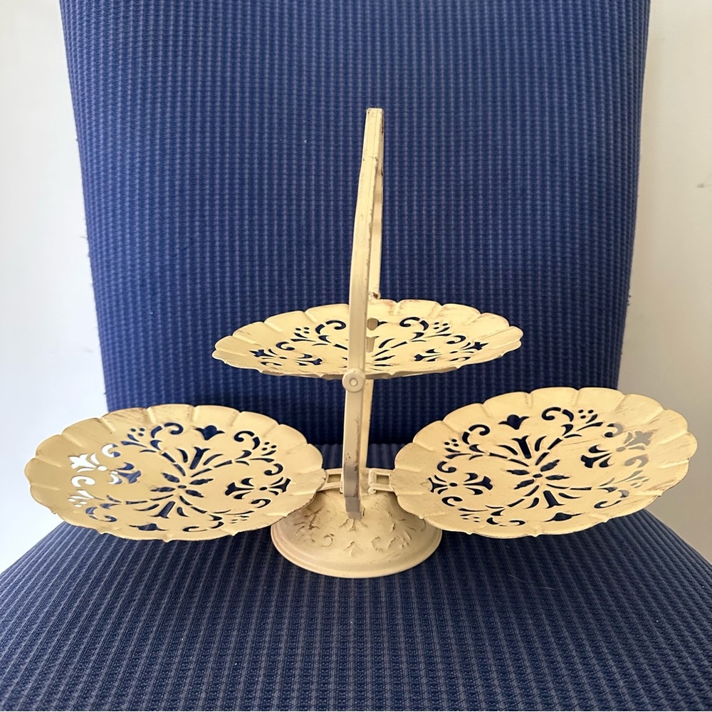 Folding vintage metal tea pastry tray